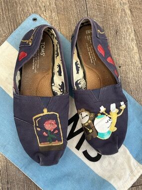 Toms Custom Hand Painted Disney Beauty And The Beast Shoes Slip On Canvas Flats
